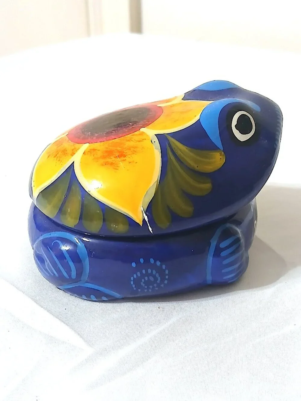 Vintage Acapulco Mexico Hand Painted Frog Ceramic Trinket Box Folk Art